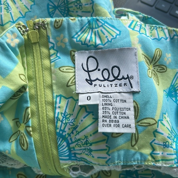Lilly Pulitzer Peek A Boo Waist Spaghetti Strap Dress Blue Green Lace Sz 0 - Picture 7 of 10